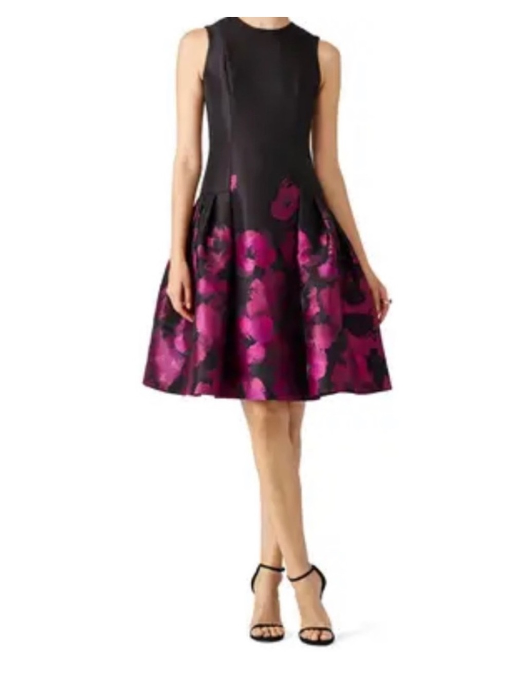 CARMEN MARC VALVO COLLECTION BLACK & MAGENTA FLORAL DRESS SIZE 10
